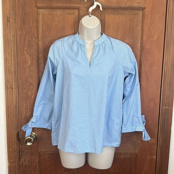 Madewell Striped Popover Top Classic Tie Sleeve Blue G1892 Size XXS - Picture 12 of 14